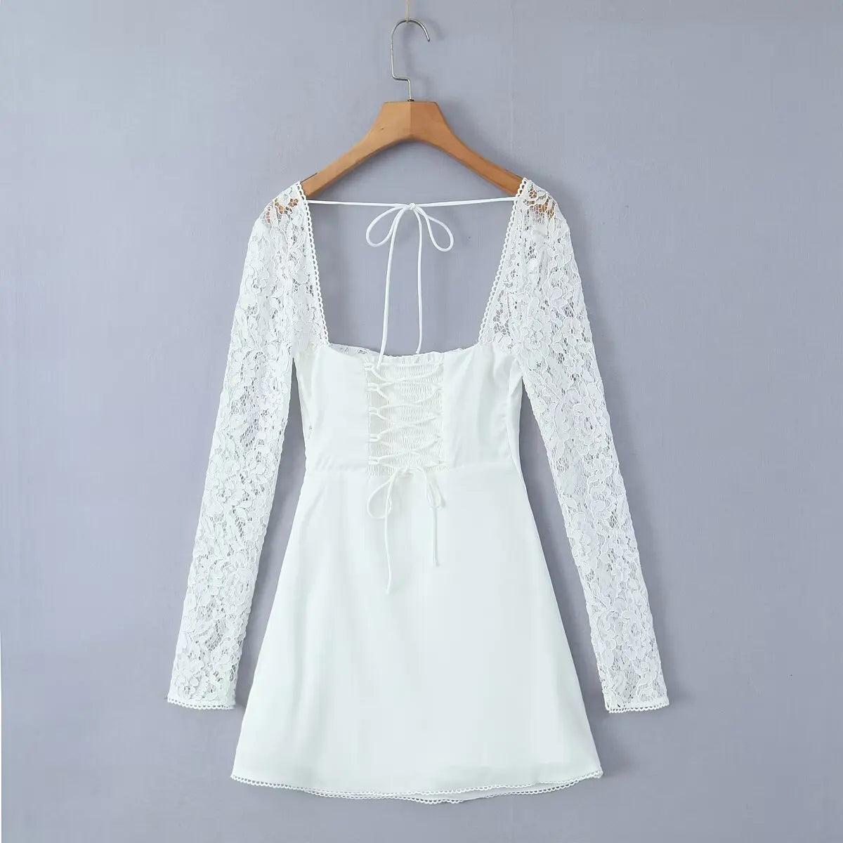 Hvit Spliced Lace Wire Bryst Korsett Stil Mini Kjole