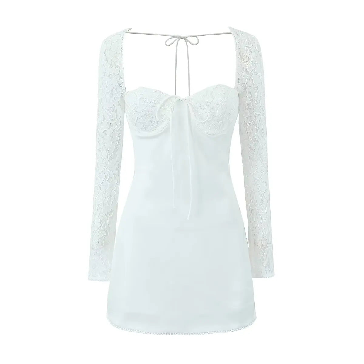 Hvit Spliced Lace Wire Bryst Korsett Stil Mini Kjole
