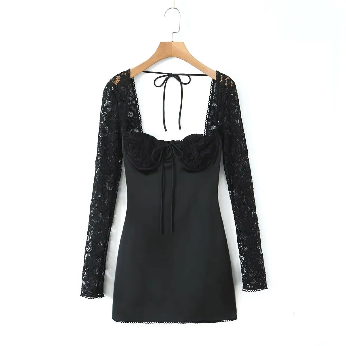 Hvit Spliced Lace Wire Bryst Korsett Stil Mini Kjole
