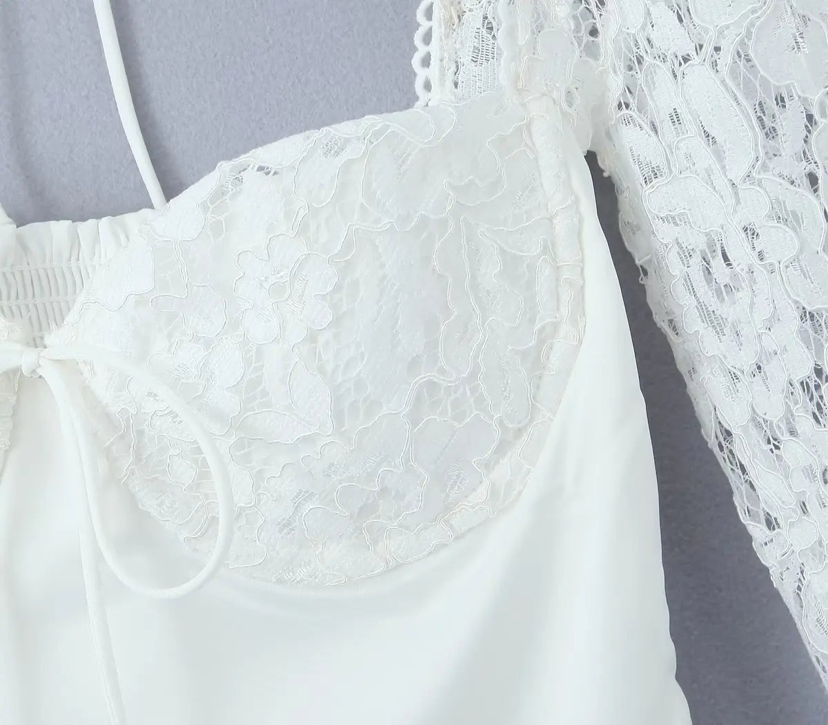 Hvit Spliced Lace Wire Bryst Korsett Stil Mini Kjole