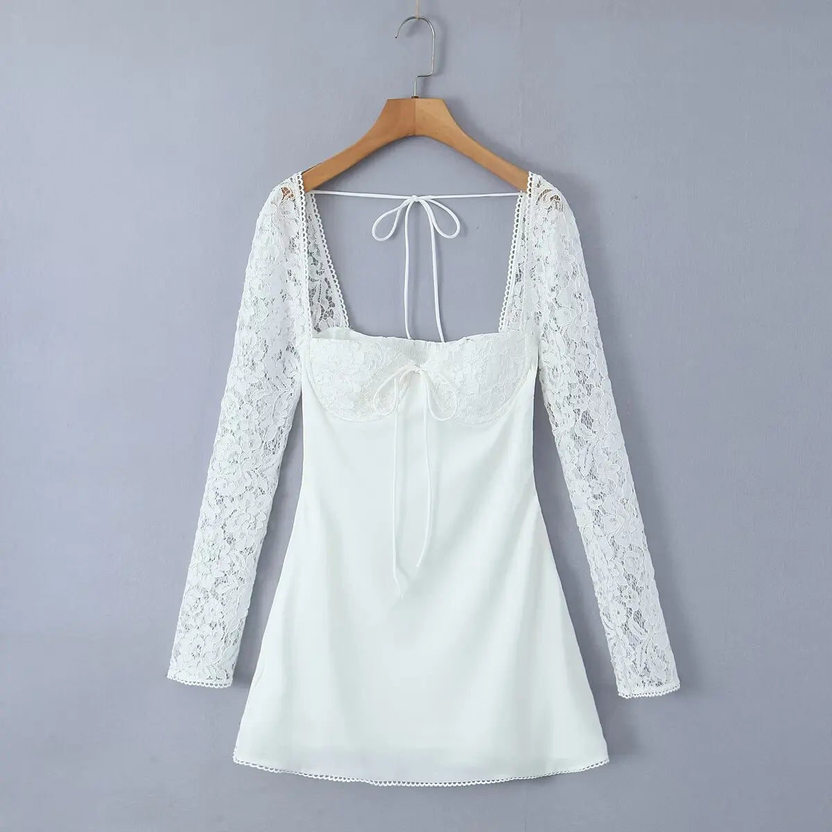 Hvit Spliced Lace Wire Bryst Korsett Stil Mini Kjole